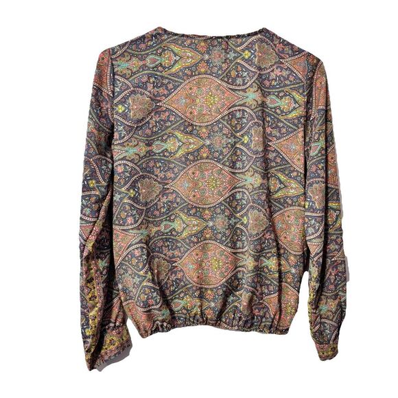 Boemo Anthro Wrap Blouse Top Medium Multicolor Paisley Tasseled Tie Front Boho - Picture 2 of 5